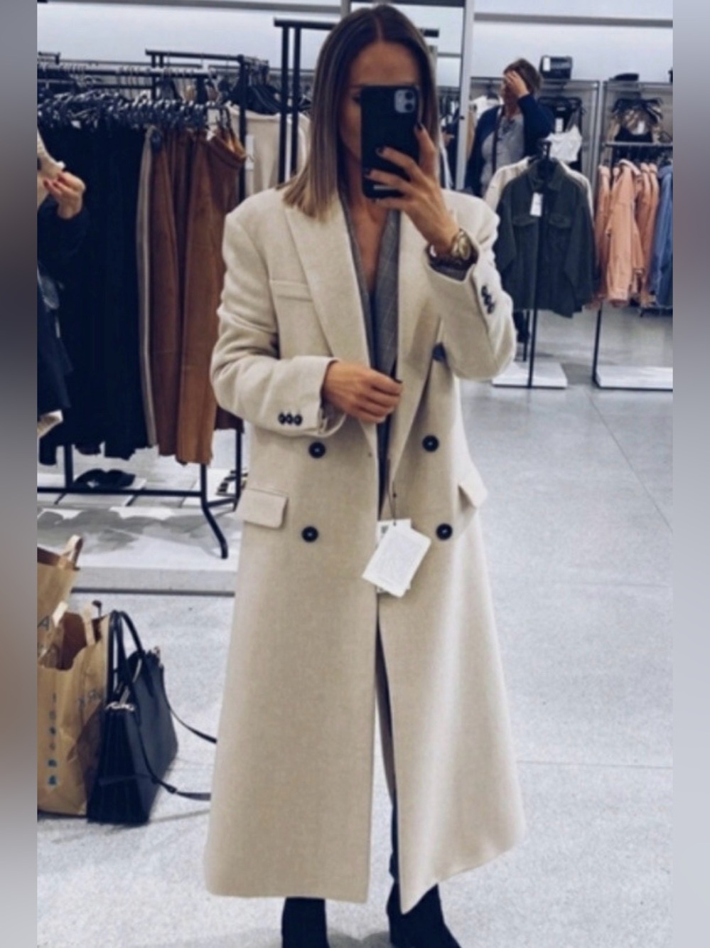 NWOT Zara wool double breasted wool blend coat sand - Picture 5 of 10